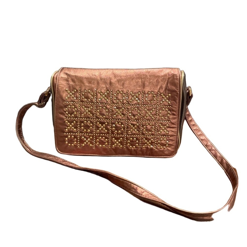 Dawli tri colored leather bag, copper, gold, silver w/gold studded pattern. B11